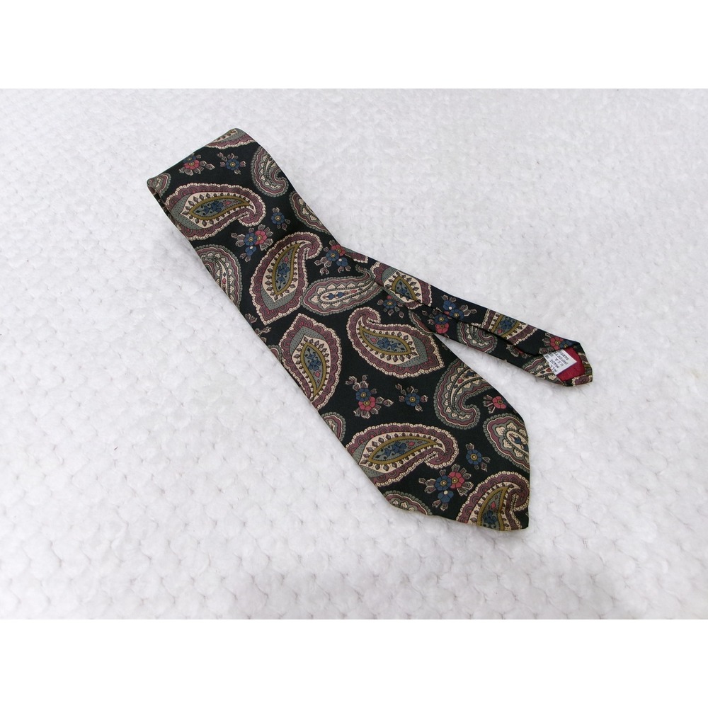 Haggar Mens OS Necktie Black Multi Paisley Silk Imperial Made in USA
